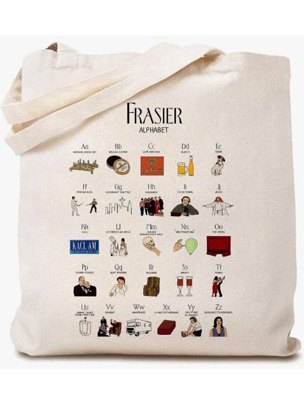 Frasier Alphabet Digital Poster Canvas Tote Bag Reusable Shopping Bag